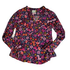 Maeve Anthropologie Moonflower Popover Top Size 2 Blouse Squirrels Long Sleeve